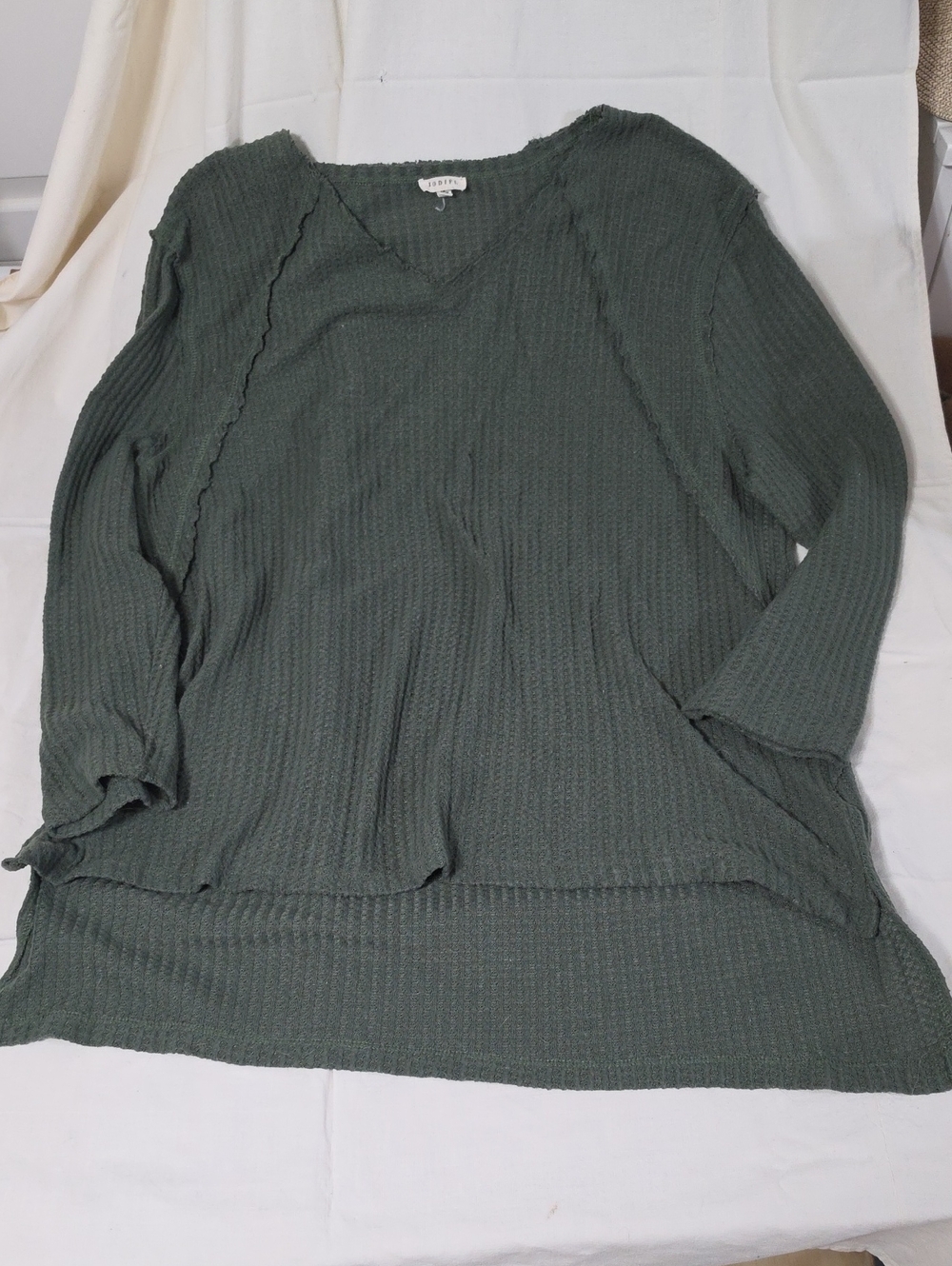 JODIFL Dark Olive V-Neck Waffle Knit Pullover